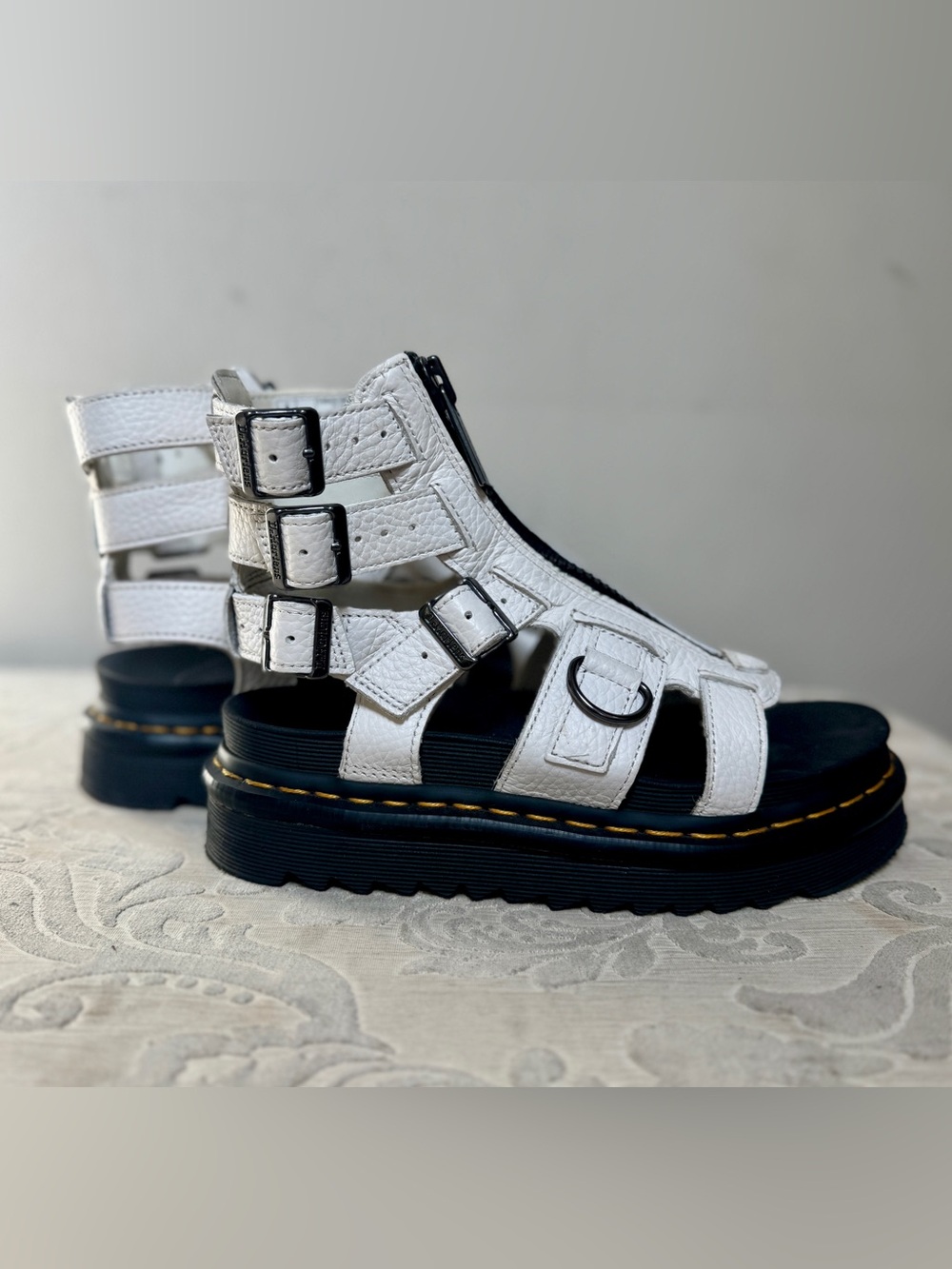 Dr. Martens White Leather Gladiator Platform Sandals